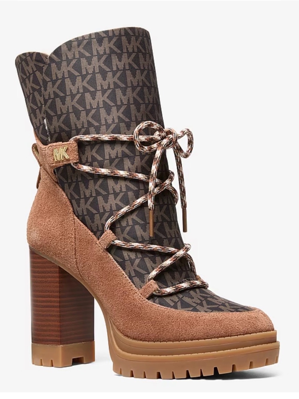 Michael Kors Brown Suede & Logo Lace-Up Platform Boot size 9.5 new in a box
